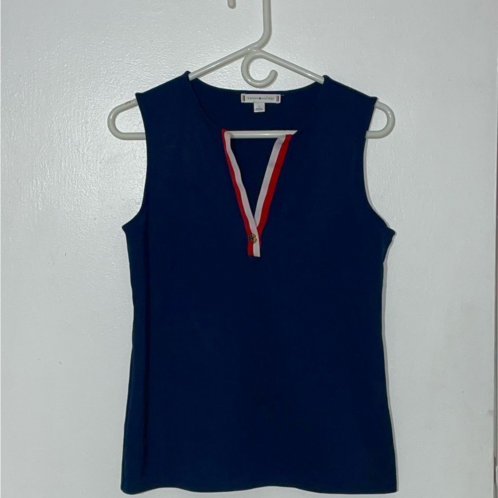 Tommy Hilfiger Blue Fitted Tank Top with Red Trim